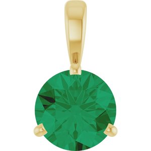 14K Yellow Lab-Grown Emerald Pendant-Lab-Grown Emerald-6.5 Mm