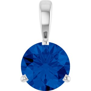 14K White Lab-Grown Blue Sapphire Pendant-Lab-Grown Blue Sapphire-6.5 Mm