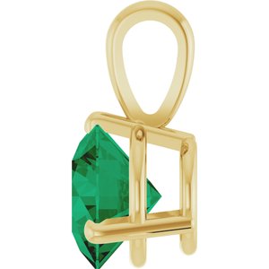 14K Yellow Lab-Grown Emerald Pendant-Lab-Grown Emerald-6.5 Mm