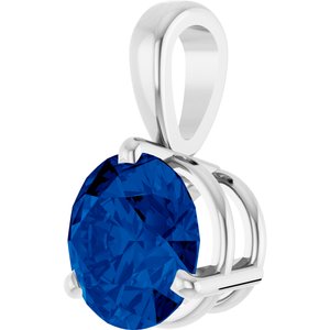 14K White Lab-Grown Blue Sapphire Pendant-Lab-Grown Blue Sapphire-6.5 Mm