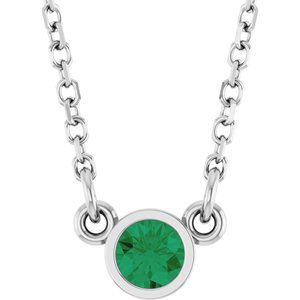 14K White Lab-Grown Emerald Solitaire 16" Necklace-Lab-Grown Emerald-3 Mm