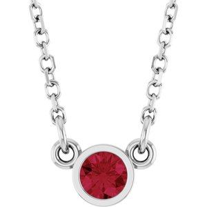 Rhodium-Plated Sterling Silver Lab-Grown Ruby Solitaire 16" Necklace-Lab-Grown Ruby-3 Mm
