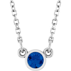 Rhodium-Plated Sterling Silver Imitation Blue Sapphire Solitaire 16" Necklace-Imitation Blue Sapphire-3 Mm