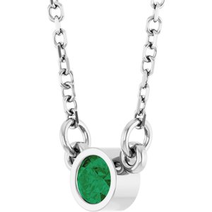 14K White Lab-Grown Emerald Solitaire 16" Necklace-Lab-Grown Emerald-3 Mm