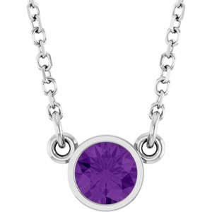 14K White Natural Amethyst Solitaire 16" Necklace-Natural Amethyst-4 Mm