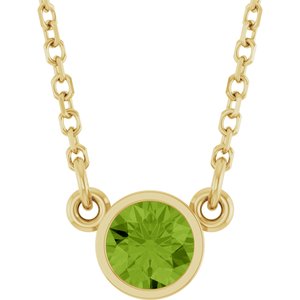 14K Yellow Natural Peridot Solitaire 16" Necklace-Natural Peridot-4 Mm