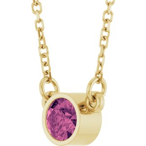 14K Yellow Natural Pink Tourmaline Solitaire 16" Necklace-Natural Pink Tourmaline-4 Mm