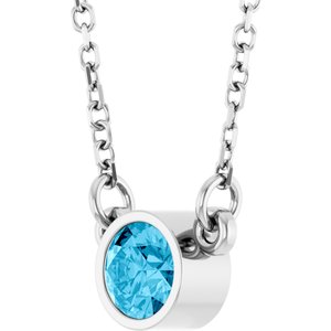 14K White Natural Aquamarine Solitaire 16" Necklace-Natural Aquamarine-4 Mm
