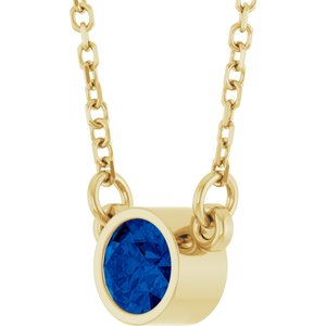 14K Yellow Lab-Grown Blue Sapphire Solitaire 16" Necklace-Lab-Grown Blue Sapphire-4 Mm