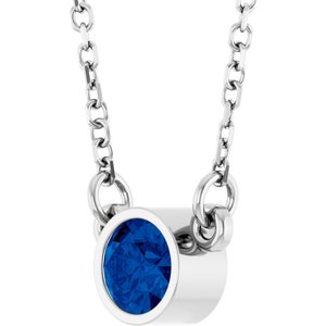 14K White Lab-Grown Blue Sapphire Solitaire 16" Necklace-Lab-Grown Blue Sapphire-4 Mm