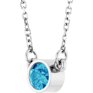 Rhodium-Plated Sterling Silver Imitation Blue Zircon Solitaire 16" Necklace-Imitation Blue Zircon-4 Mm