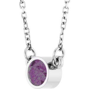 Rhodium-Plated Sterling Silver Imitation Alexandrite Solitaire 16" Necklace-Imitation Alexandrite-4 Mm