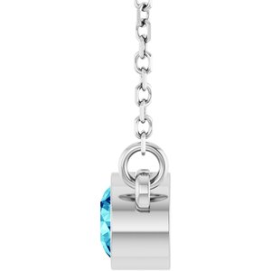Rhodium-Plated Sterling Silver Imitation Blue Zircon Solitaire 16" Necklace-Imitation Blue Zircon-4 Mm