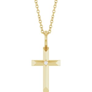 14K Yellow .0075 CT Natural Diamond Cross 16-18" Necklace-Natural Diamond-1.2Mm :: .0075 Ct