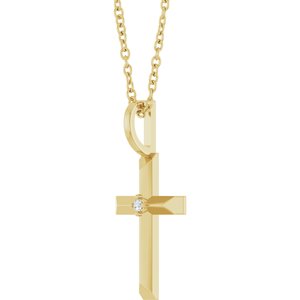 14K Yellow .0075 CT Natural Diamond Cross 16-18" Necklace-Natural Diamond-1.2Mm :: .0075 Ct