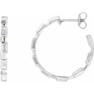 14K White 1 1/4 CTW Lab-Grown Diamond 24.5 mm Hoop Earrings-Straight Baguette-24.5 Mm