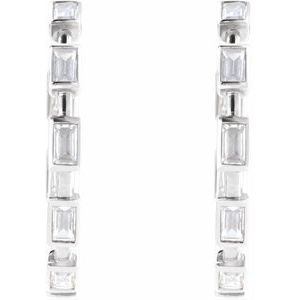 14K White 1 1/4 CTW Lab-Grown Diamond 24.5 mm Hoop Earrings-Straight Baguette-24.5 Mm