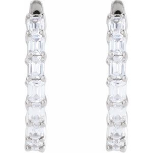 14K White 3 CTW Lab-Grown Diamond Inside-Outside 21.2 mm Hoop Earrings-Emerald-21.2 Mm