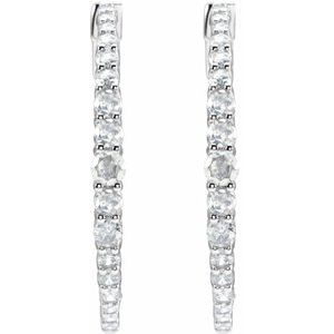 14K White 1 1/3 CTW Natural Diamond 30 mm Hoop Earrings-Round-30 Mm
