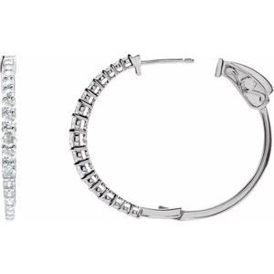 14K White 1 1/3 CTW Natural Diamond 30 mm Hoop Earrings-Round-30 Mm