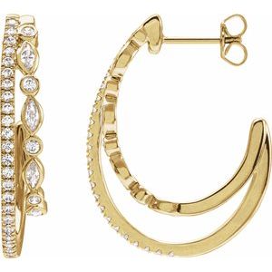 14K Yellow 1 1/5 CTW Natural Diamond 30.5 mm Hoop Earrings-Marquise-30.5 Mm