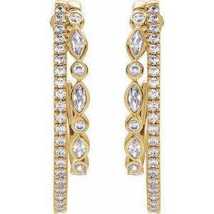 14K Yellow 1 1/5 CTW Natural Diamond 30.5 mm Hoop Earrings-Marquise-30.5 Mm