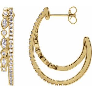 14K Yellow 1 1/5 CTW Natural Diamond 30.5 mm Hoop Earrings-Marquise-30.5 Mm