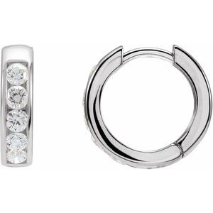 14K White 5/8 CTW Lab-Grown Diamond 14 mm Hinged Hoop Earrings-Round-14 Mm