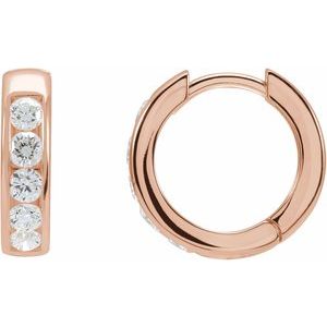 14K Rose 5/8 CTW Lab-Grown Diamond 14 mm Hinged Hoop Earrings-Round-14 Mm