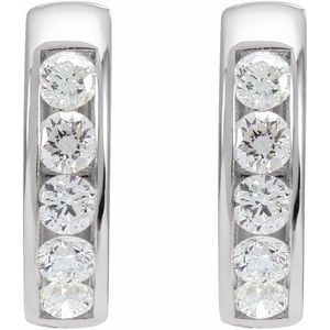 14K White 5/8 CTW Lab-Grown Diamond 14 mm Hinged Hoop Earrings-Round-14 Mm