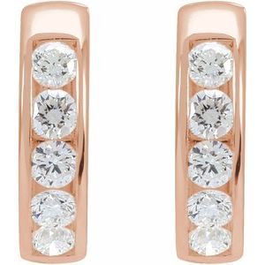 14K Rose 5/8 CTW Lab-Grown Diamond 14 mm Hinged Hoop Earrings-Round-14 Mm