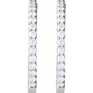 14K White 5 CTW Natural Diamond Inside-Outside Hinged 37.8 mm Hoop Earrings-Round-37.8 Mm