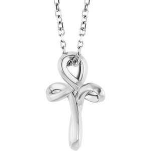 14K White Freeform Cross 16-18" Necklace-16-18 In-Polished