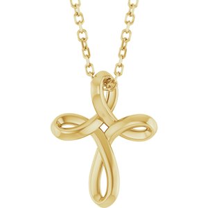 14K Yellow Freeform Cross 16-18" Necklace-16-18 In-Polished