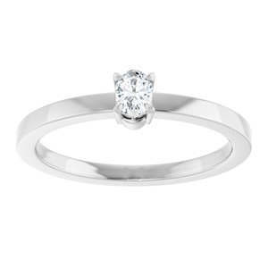14K White 1/6 CT Natural Diamond Ring-Oval-4 X 3 Mm