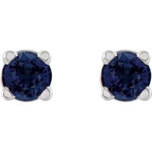 14K White 2.5 mm Natural Blue Sapphire Earrings-Pair-2.5 Mm