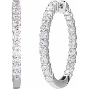 14K White 3 CTW Lab-Grown Diamond Inside-Outside Hinged 30 mm Hoop Earrings-Round-30 Mm