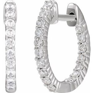 14K White 1/2 CTW Natural Diamond Inside-Outside Hinged 14.5 mm Hoop Earrings-Round-14.5 Mm