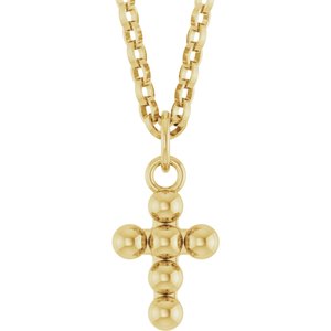 14K Yellow Beaded Cross 18" Necklace-18 In-Polished