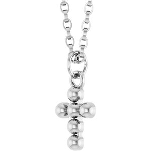 Sterling Silver Beaded Cross 18" Necklace-18 In-Polished