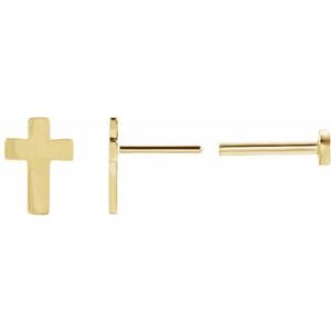 14K Yellow 7x5 mm Cross Earrings-Press Fit Back Included-Polished