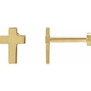 14K Yellow 7x5 mm Cross Earrings-Press Fit Back Included-Polished