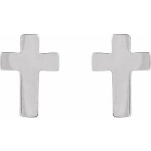 14K White 7x5 mm Cross Earrings-Press Fit Back Included-Polished