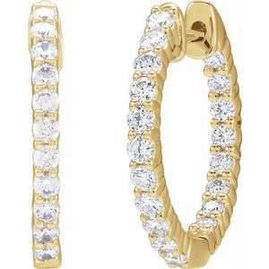 14K Yellow 3/4 CTW Lab-Grown Diamond Inside-Outside Hinged 17.2 mm Hoop Earrings-Round-17.2 Mm