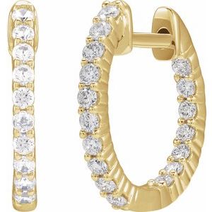 14K Yellow 1/2 CTW Natural Diamond Inside-Outside Hinged 14.5 mm Hoop Earrings-Round-14.5 Mm