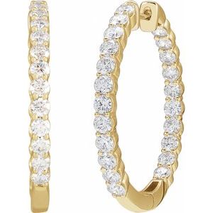 14K Yellow 3 CTW Lab-Grown Diamond Inside-Outside Hinged 30 mm Hoop Earrings-Round-30 Mm
