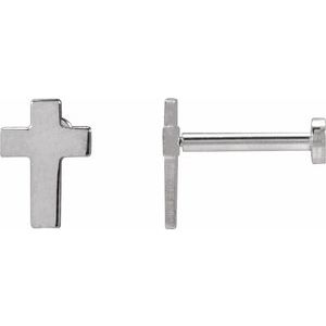 14K White 7x5 mm Cross Earrings-Press Fit Back Included-Polished