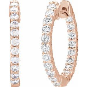 14K Rose 3/4 CTW Lab-Grown Diamond Inside-Outside Hinged 17.2 mm Hoop Earrings-Round-17.2 Mm