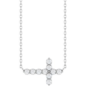 14K White 1/4 CTW Natural Diamond Sideways Cross 18" Necklace-Natural Diamond-2Mm :: 1/4 Ctw