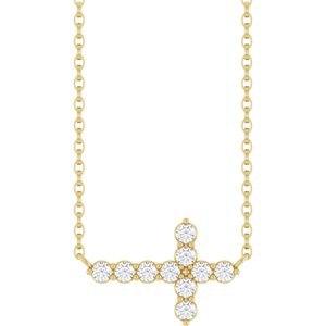 14K Yellow 1/3 CTW Lab-Grown Diamond Sideways Cross 18" Necklace-Lab-Grown Diamond-2Mm :: 1/3 Ctw